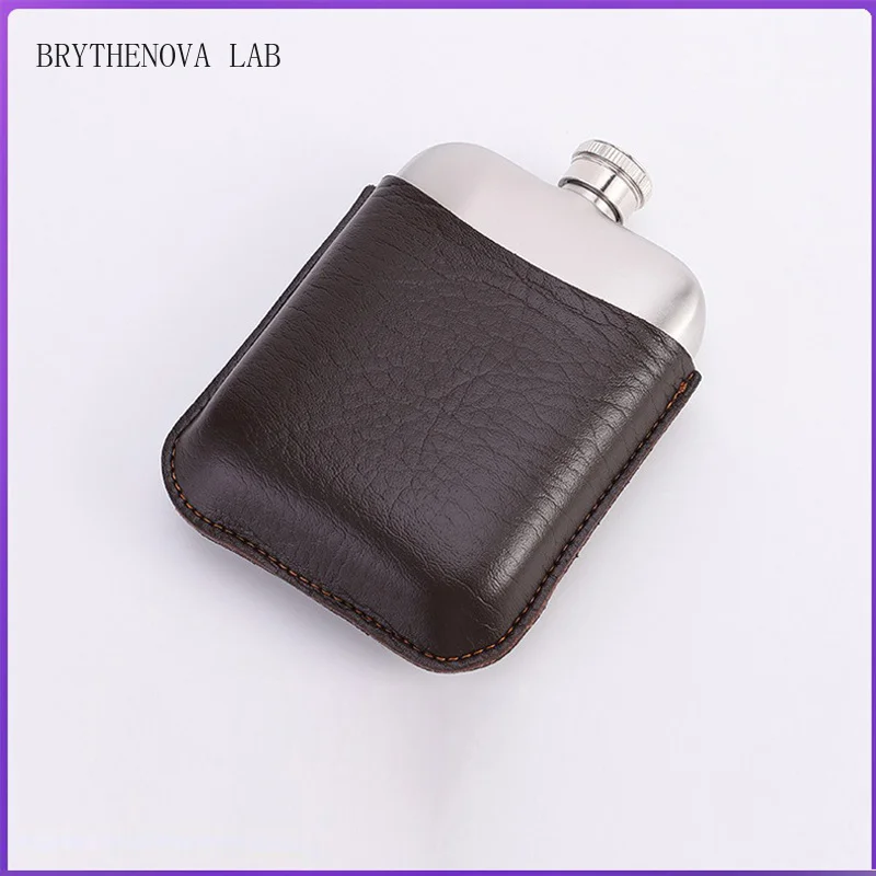 Pocket Hip Flask with Leather Case Outdoor Portable Flat Wine Men Bottle Alcohol Pot Leak-proof Container Screw Cap as Gift