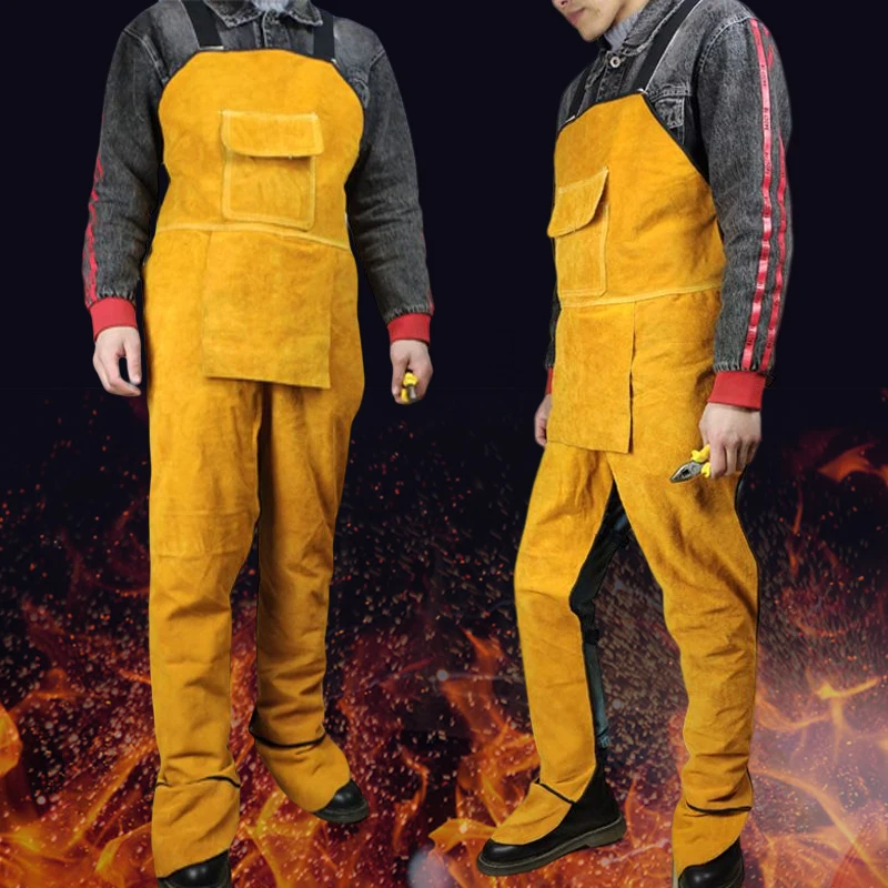 Cowhide Welder Apron Heat Insulation Protective Overalls Wear-resistant Fire-proof Safety Heavy Duty Leather Welding Apron