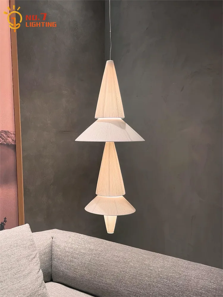 Japanese Wabi-sabi Long Strip Fabric Art Decorative Pendant Lights LED Medieval Hanging Lamp Store Loft Duplex Staircase Villa