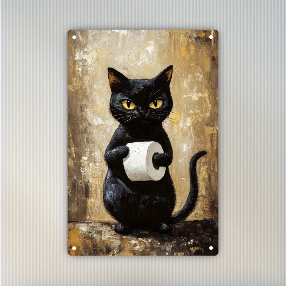 Vintage Humorous Cat Bathroom Sign | 8x12 Inch Iron Plaque, Perfect Housewarming or Office Gift