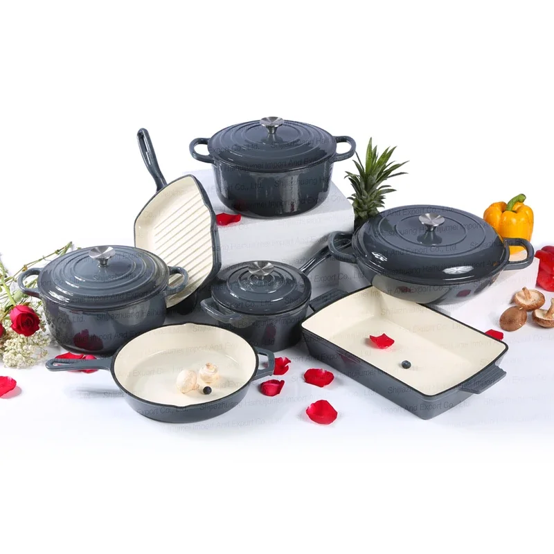 Kitchen Customizable Enameled Dutch Oven Cast Iron Cookware Casserole Cooking Soup & Stock Pots And Pans Set