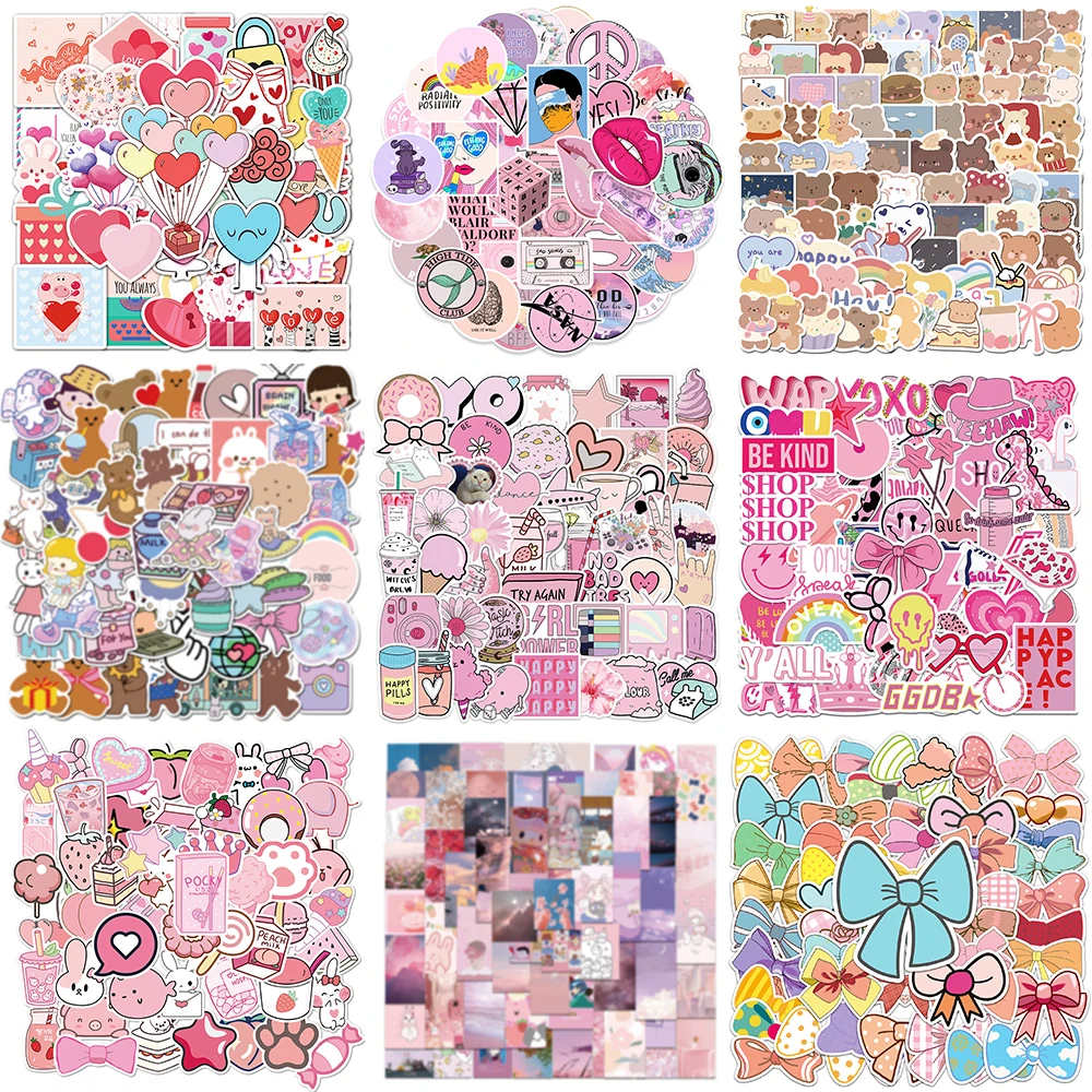 10/30/50PCS Cartoon Pink Stickers Series Sweet Valentine's Day Graffiti Laptop Luggage Helmet Phone Bicycle Decoration Wholesale