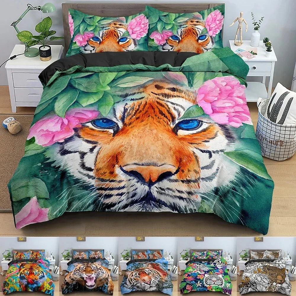 

3D Tiger Bedding Set For Bedroom Duvet Cover Animals Comforter Covers Single Twin King Size Quilt Cover With Pillowcase