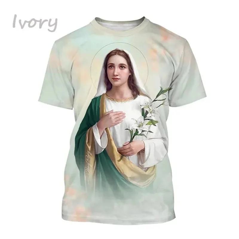 T-shirt imprimé en 3D de la Vierge Marie pour femmes, déesse de la misériUL, chrétien, béni Jésus, dieu, t-shirts, vêtements unisexes, manches courtes