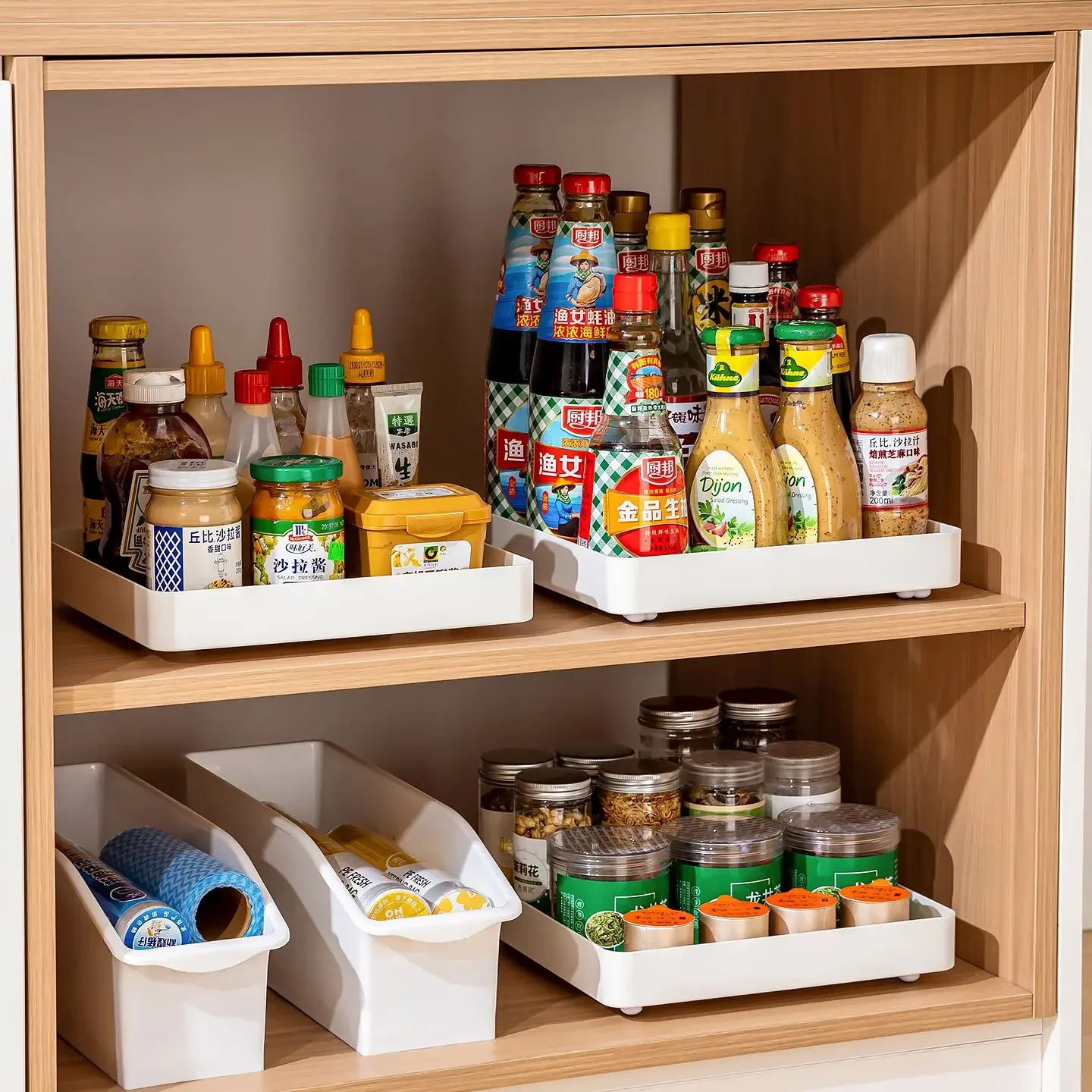 Kitchen Storage Box with Drawers And Wheels Spice Rack Messy Items Cabinet Organizer Stackable Injection Molding Ins Style