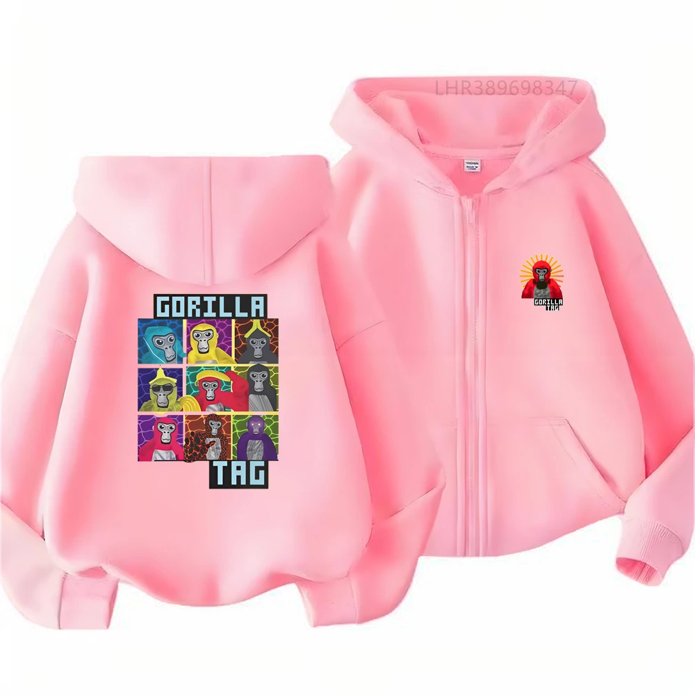 Gorilla Children Hoodie Print Red Girl Tops Zip Up Black Gray Pink Coat Hoodies Kid 3-12 Year Style Outdoor Autumn Clothing