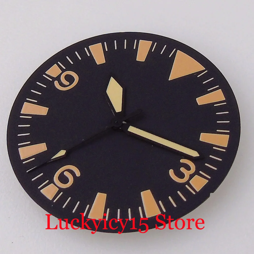 Accessory Replace 31mm Sterile Black Brown Watch Dial With Printing orange nails Hand Luminous Fit NH35A NH36 SKX ETA2824 PT5000