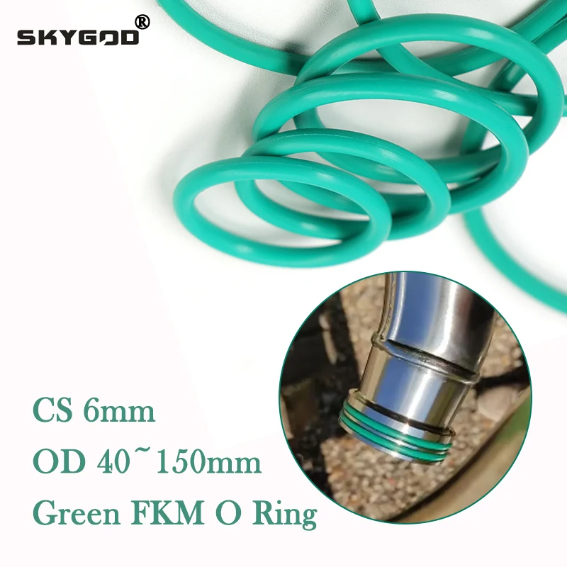 

Green FKM Fluororubber O-rings Sealing Ring Thickness CS6mm OD40mm~150mm O Ring Fuel Washer Oil Resistant Acid & Alkali 5/10pcs