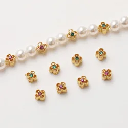 10PCS Dainty Brass Flower Shape Beads Spacer Bead for Jewelry Making Bracelet Necklace DIY 14k Gold Plated 4.5*4.5mm