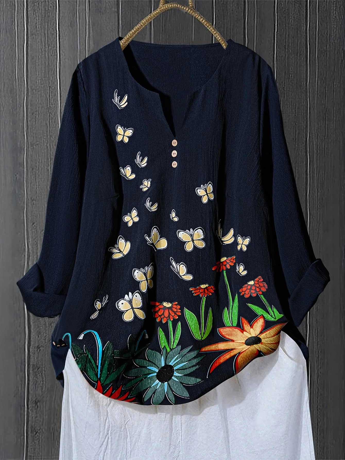 

Женская повседневная рубашка больших размеров с длинными рукавами и принтом