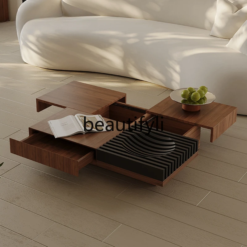 Italian retro style North American black walnut solid wood coffee table living room storage square small apartment coffee table