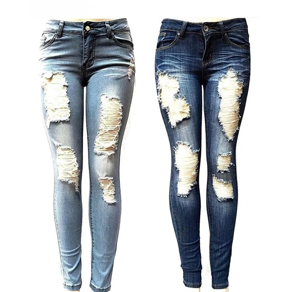 Vaqueros ajustados elásticos Faionable para mujer, pantalones vaqueros elásticos con diseño de agujeros, colección de otoño de otras marcas