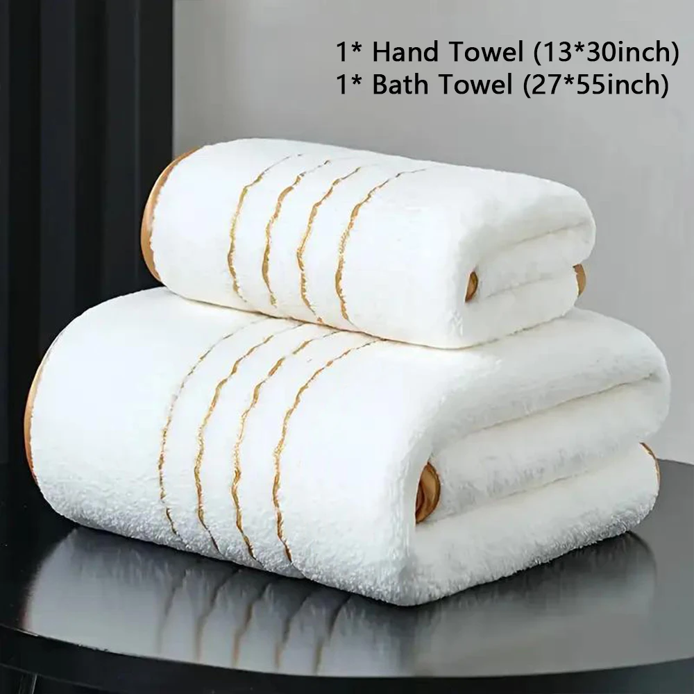 2/3/6/8 Pcs Bath Towel Set White & Gray with Gold Accents, Soft Absorbent Premium Towels for Home, Hotel & Bathroom image 3