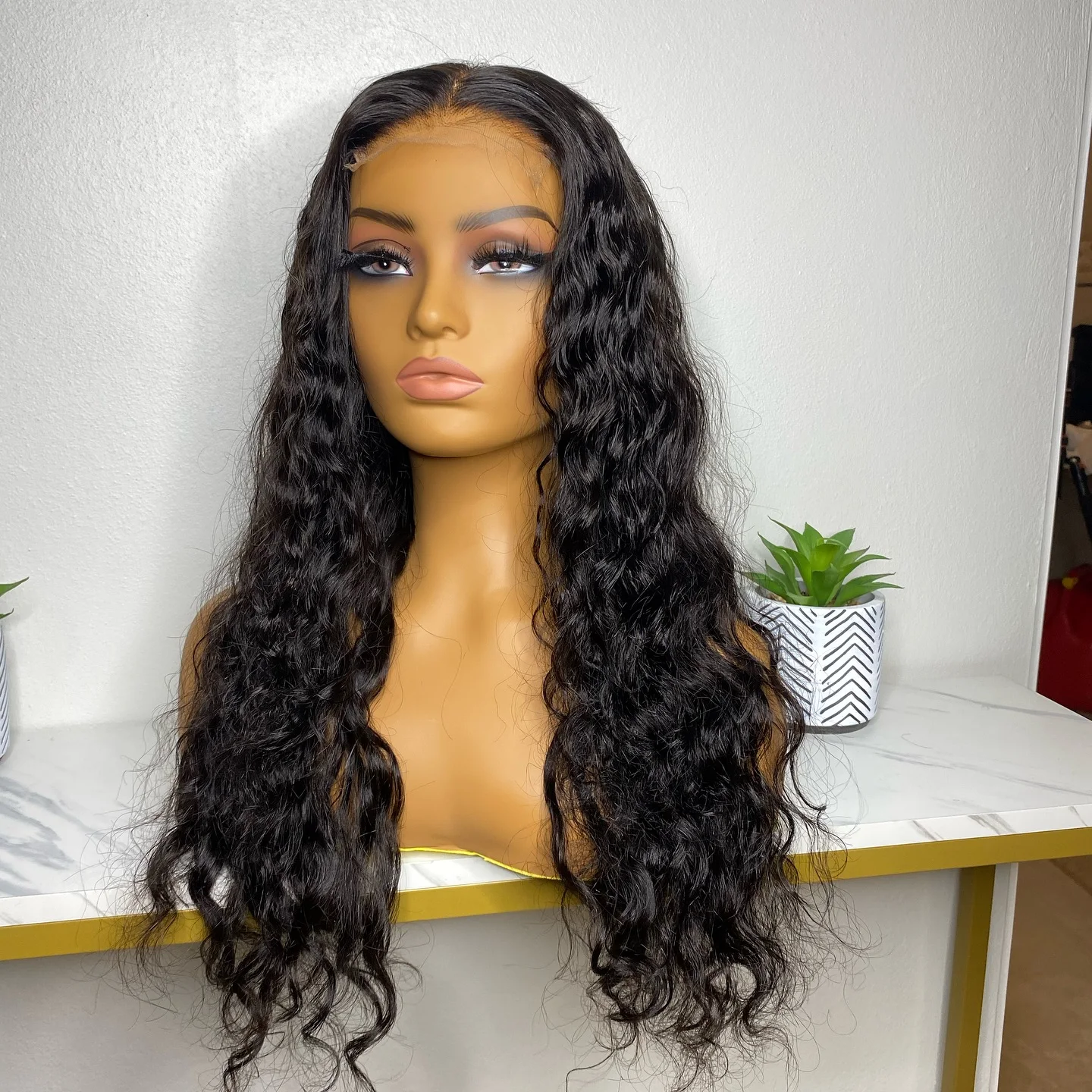 Natural Wave 180Density Glueless Synthetic Hair 13x4 Lace Front Wigs for Women #2 Dark Brown Transparent Lace Wigs Natural Hair