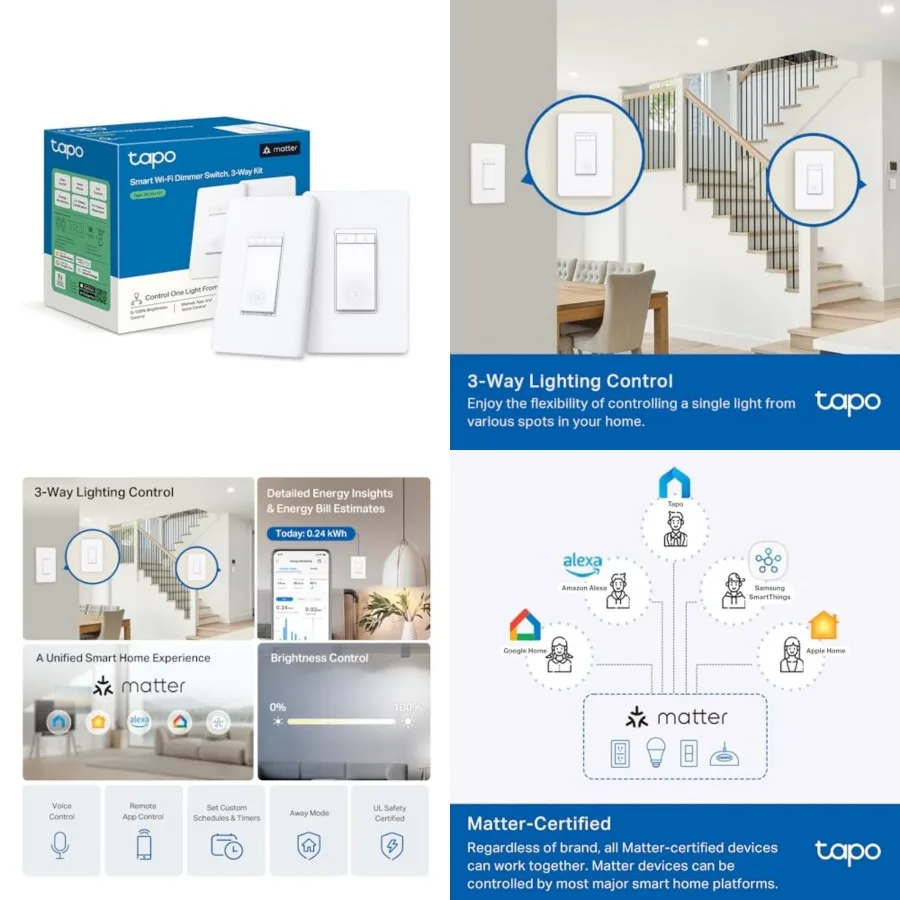 

TP-Link Smart 3 Way Dimmer Switch KIT, Matter Compatible, Energy Monitoring, Neutral Wire Required, Works with Alexa, Siri, Goo