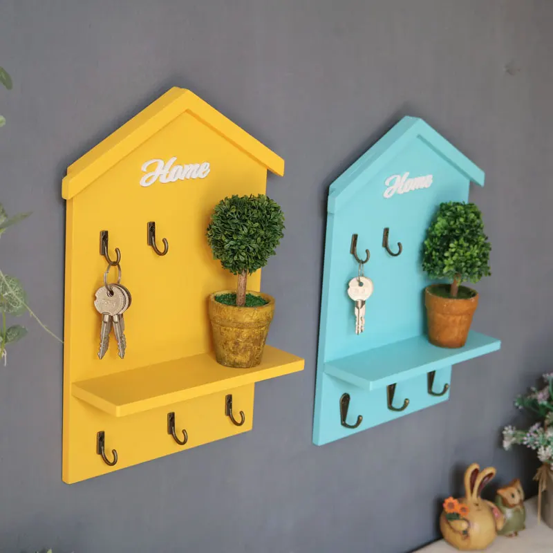 American Style Small House Key Box Porch Pendant Decorations Wall Hanging Key Storage Rack Shelf Home Door Hooks Decoration