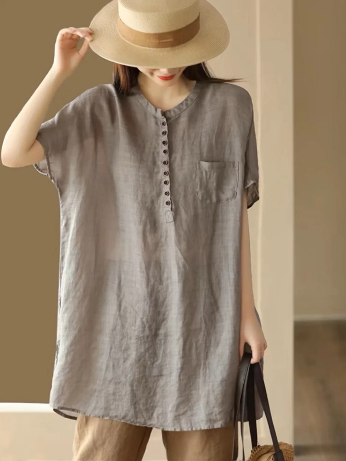 

Ретро-платье из чистого хлопка свободного кроя для женщин, с коротким рукавом, средней длины, повседневное, модное, дышащее, летняя одежда