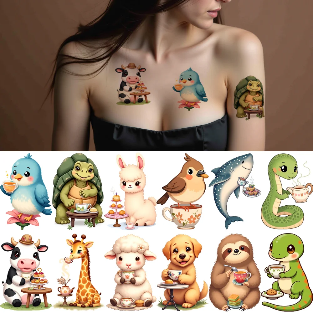 

28 шт., временные татуировки, наклейки с животными, водонепроницаемые долговечные наклейки для тела, наклейки для чая, наклейки для щек