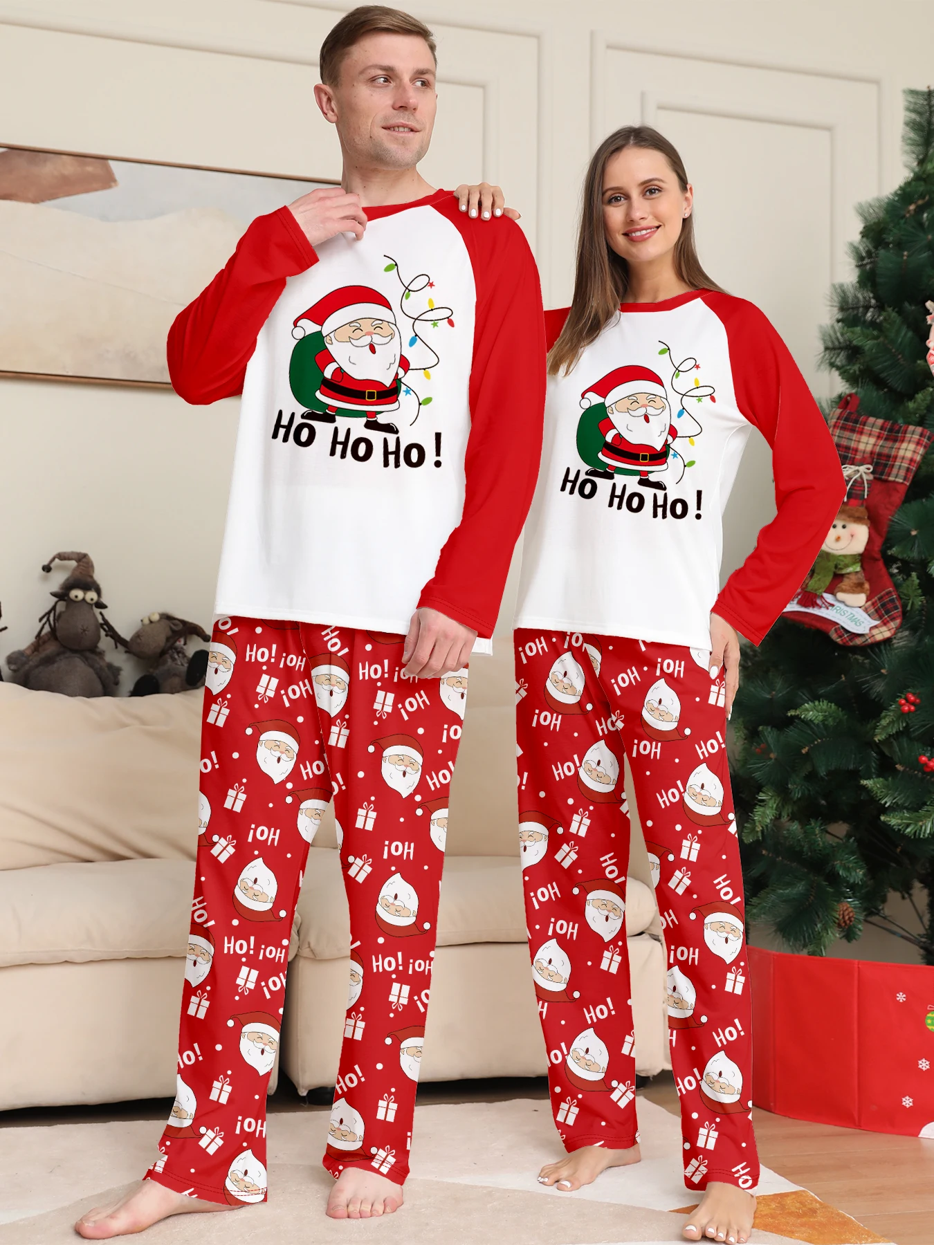 2025 Xmas Family Matching Pajamas Set Santa Claus HO HO HO Printed Adult Kid Baby Family Matching Outfits Christmas Family Pj\'s