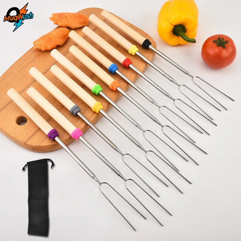 

MuqiNush 5Pcs/Set Marshmallow Roasting Sticks with Wooden Handles Grill Forks Smores Skewers for Campfire Firepit Sausages BBQ