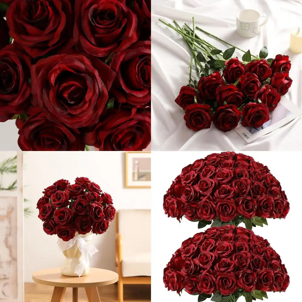 

80 искусственных шелковых роз бордового цвета с стеблями для свадеб, декора вечеринок и украшения столов своими руками