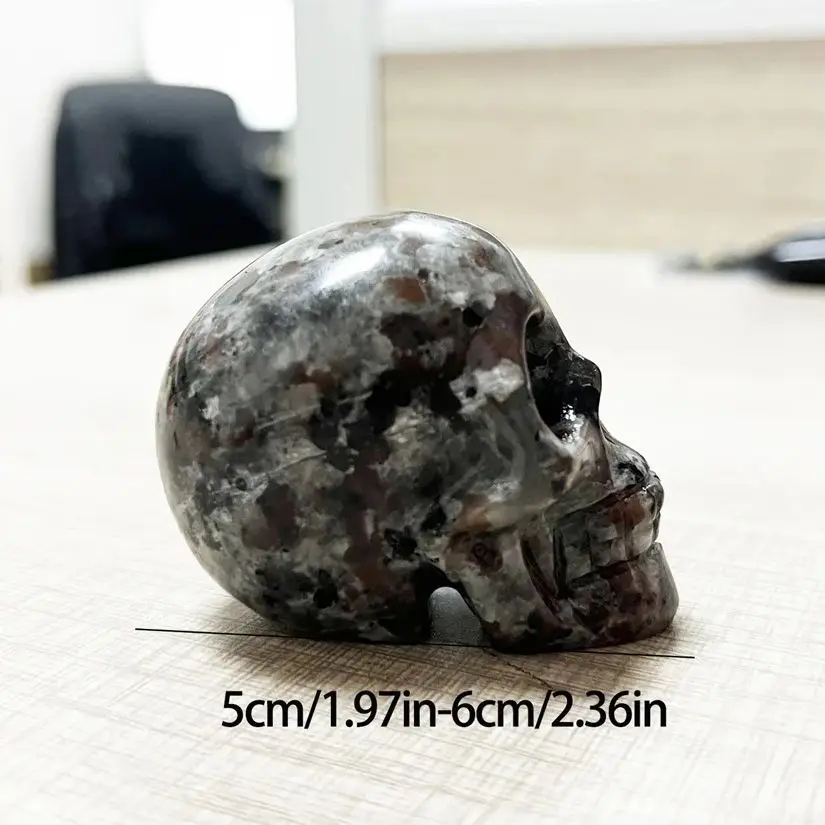 Natural Crystal Skull Yooperlites Carved Skull Statue Craft Fire Stone Figurine Powerful Witchcraft For Halloween Decor Gift