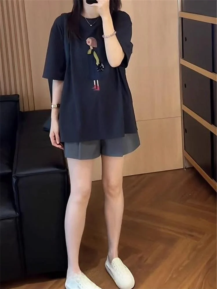 

Girls Sporty Printed Short Sleeve T-Shirt High Waist Loose Wide Leg Shorts Two Piece Set Casual Comfortable Summer Outfit