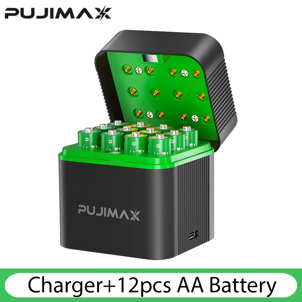 PUJIMAX 4/8/12 Slot AA 4255mWh Smart Oplaadcompartiment 1,5V Lithiumbatterij Oplaadbare Oplader Set Grote Capaciteit - afbeelding 1