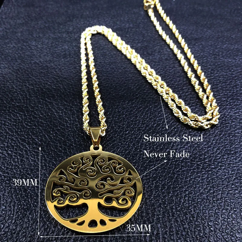 Tree of Life Stainless Steel Necklaces Gold Color Women Sweater Long Chain Necklaces Jewelry arbre de vie acier inoxydable