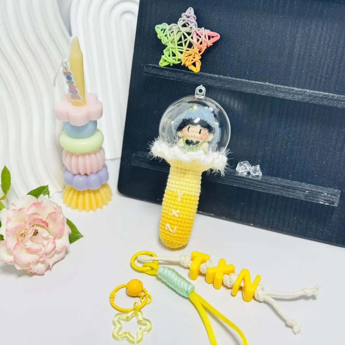 قبعة صياد السمك Tian Xuning، حلوى صغيرة الحجم، عصي دعم متوهجة، المعلقات الكروشيهية، مواد الدعم، الهدايا