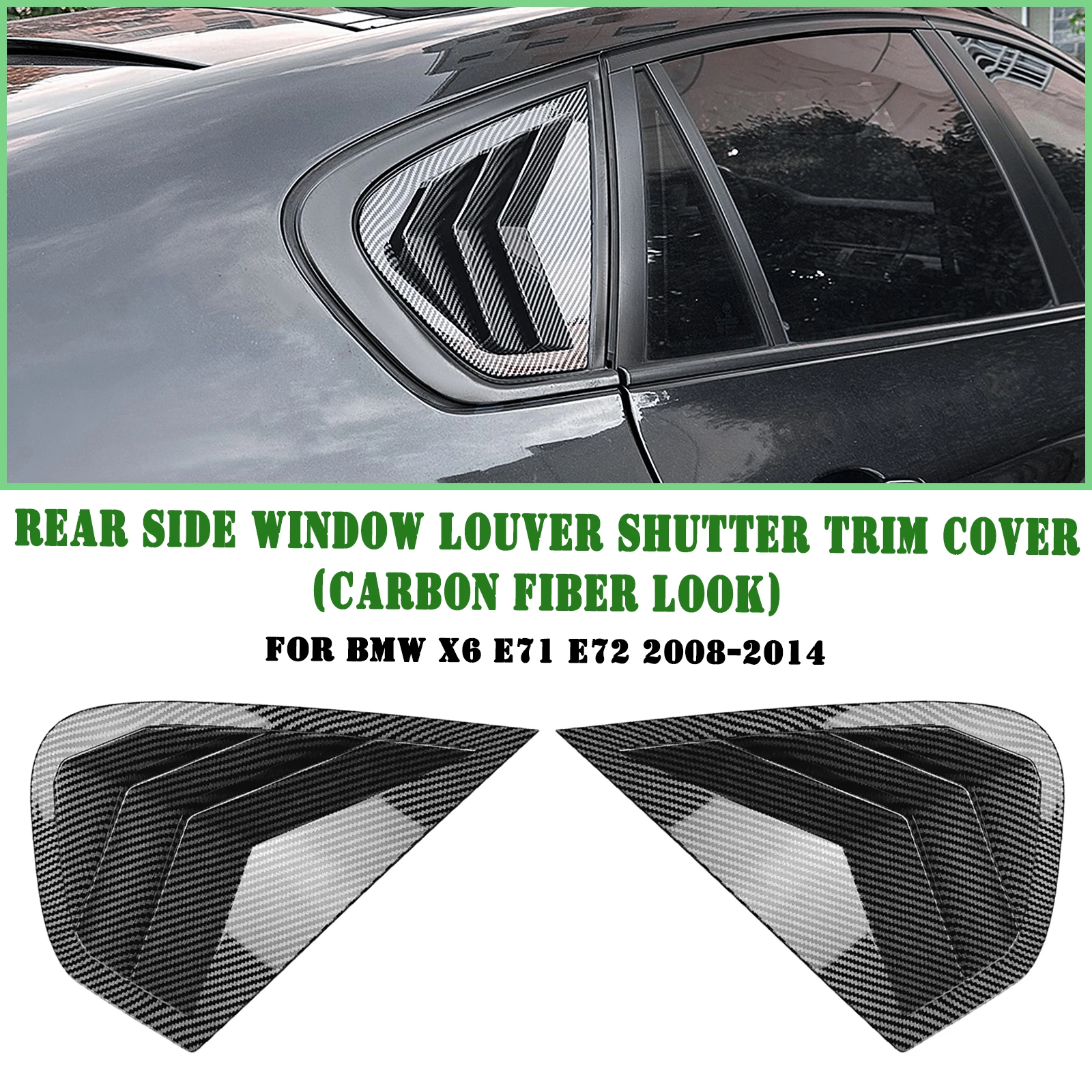 

For BMW X6 X6M E71 E72 2008-2014 Rear Side Window Louver Shutter Trim Cover Carbon Fiber Look/Gloss Tail Windshield Blind Shade