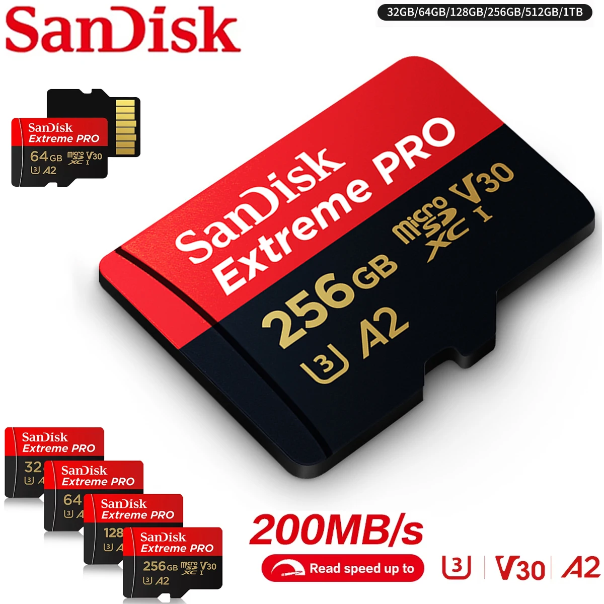 Sandisk SD TF Micro Card 4K HD V60 U3 A1 A2 High-Speed Read & Write 32GB 64GB 128GB 256GB 512GB for Video Surveillance U3 V30