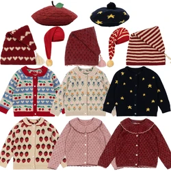 Cárdigan de punto para niña, gorro de Navidad, boinas rojas de fresa, novedad de otoño e invierno, 2024