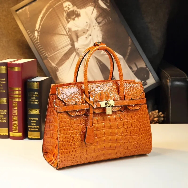 2024 New European American Style Handbag Large Airy Bag Crocodile Pattern Large Bag Middle-aged Mother Hard Leather Women's