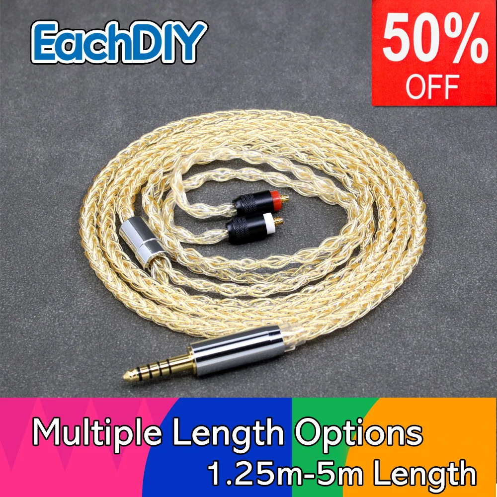 

8 Core 99% 7n Pure Silver 24k Gold Plated Earphone Cable For Sony IER-M7 IER-M9 IER-Z1R Headset LN008423