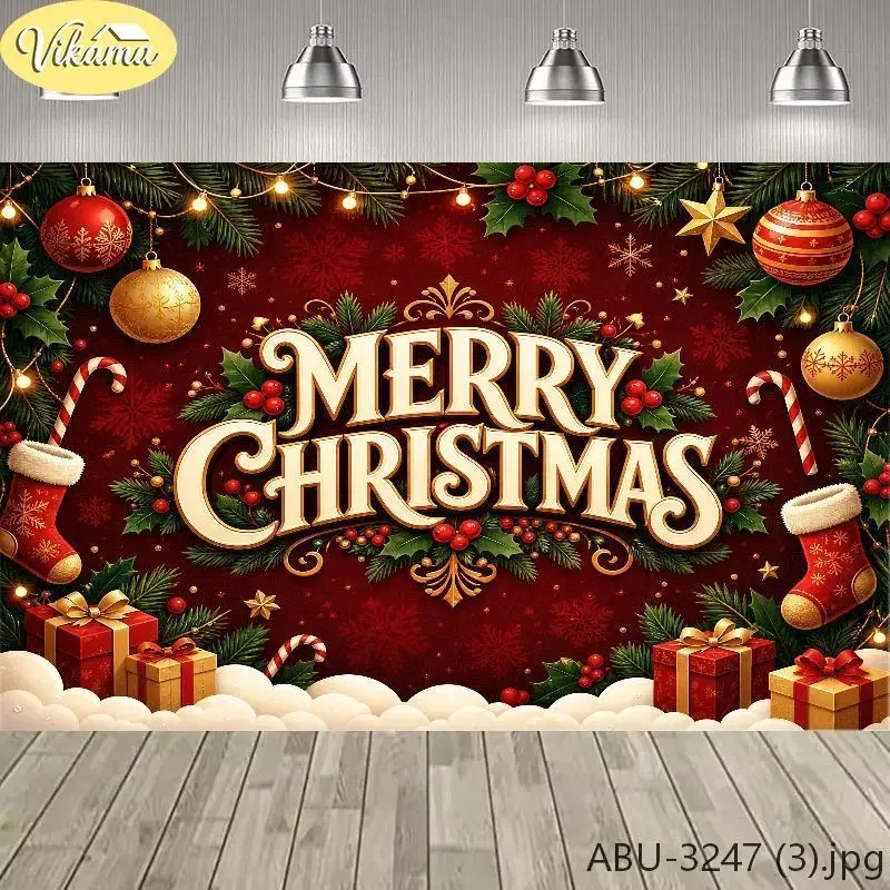 VIKAMA Photography Background Christmas Red Gold Christmas Greeting Backdrop for Party Birthday Photo Booth Home Decor