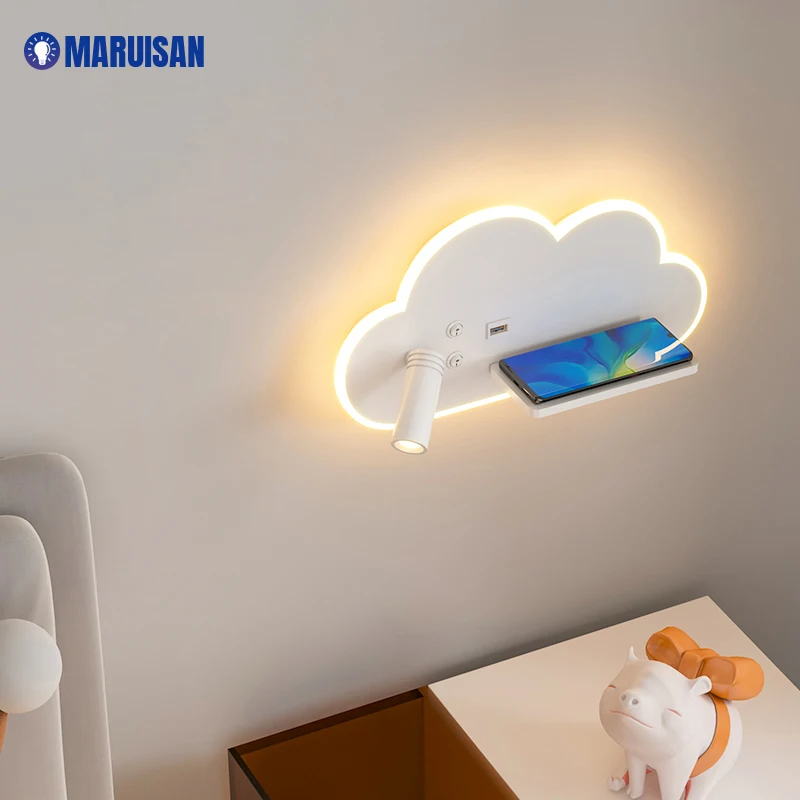 

Modern LED Wall Ligh Corridor Aisle long Cloud wireless charging Indoor Lighting Wall Sconces Lamp Dropshipping switch usb port