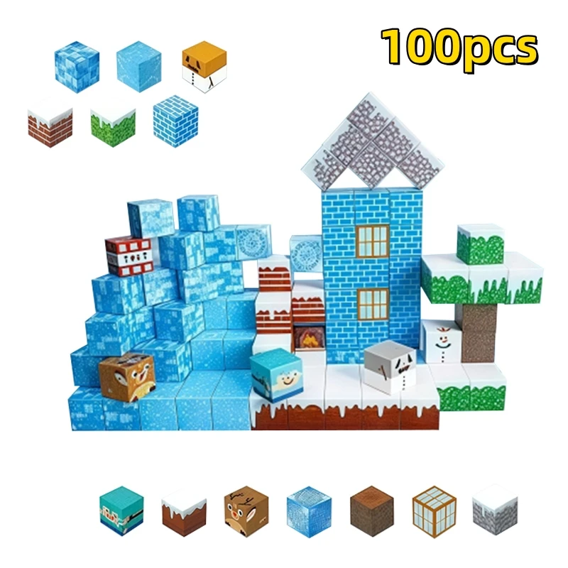 البلاط المغناطيسي 150 قطعة مشهد الشتاء البناء الجذعية لعبة تعليمية ثلاثية الأبعاد نموذج كوخ الثلج ديكور الأطفال هدية فكرة هدية عيد ميلاد