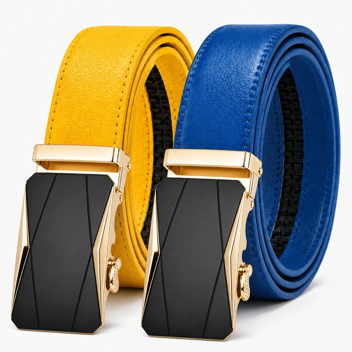 Men's Ratchet Belt Sports Car Style, Gold Alloy Automatic Buckle, Tool Free Adjustable Safety Lock, Daily Casual Business Formal