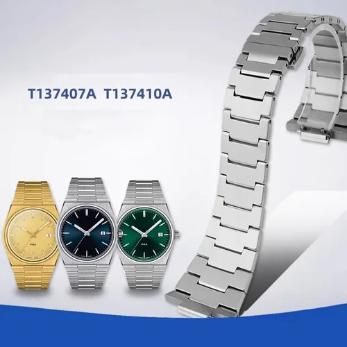 Imagen 1 del producto Correa de reloj de acero inoxidable para Tissot PRX Super Player T 137410 A/407A 27*12mm junta convexa refundida metal plata oro correa de reloj