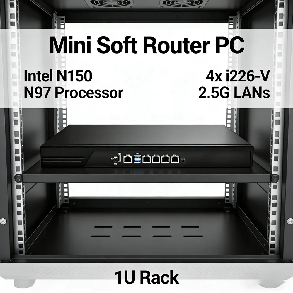 Industrial 1U Rack Firewall Appliance Intel N150 N97 Quad Core 4x i226-V 2.5G LANs DDR5 Mini PC VPN Network Gateway Home Server