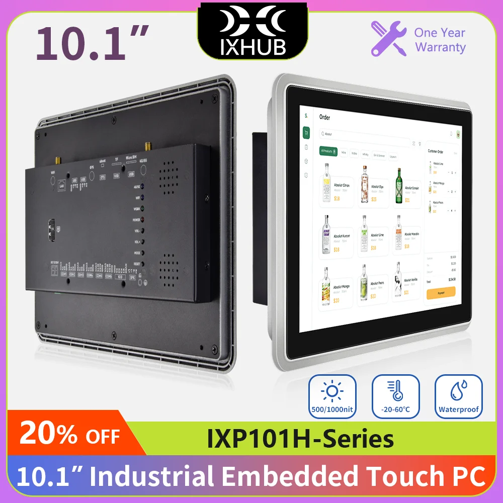 

IXHUB 10-inch Industrial Grade New Version Fanless IPC TFT IPS LCD 800x1280 IP65 Wide Temperature Multi COM Ethernet Ports