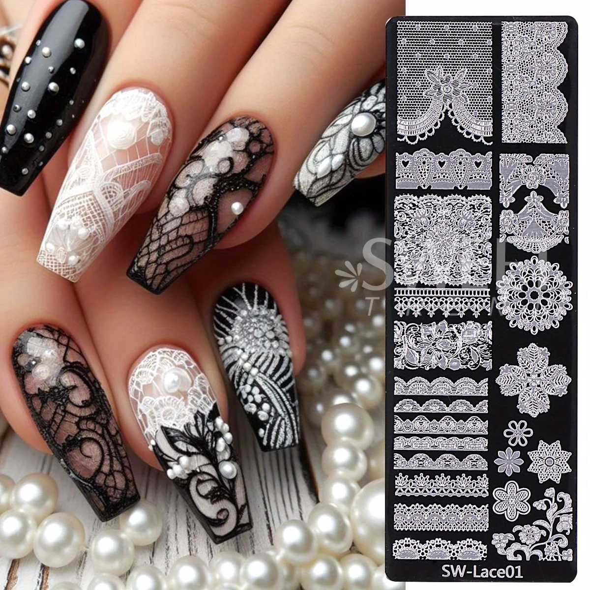 4pc Lace Flower Nail Art Stamping Plates Drawing Retro Rose Bow Butterfly Floral Line French 3D Image Stencil Mold Printing Tool