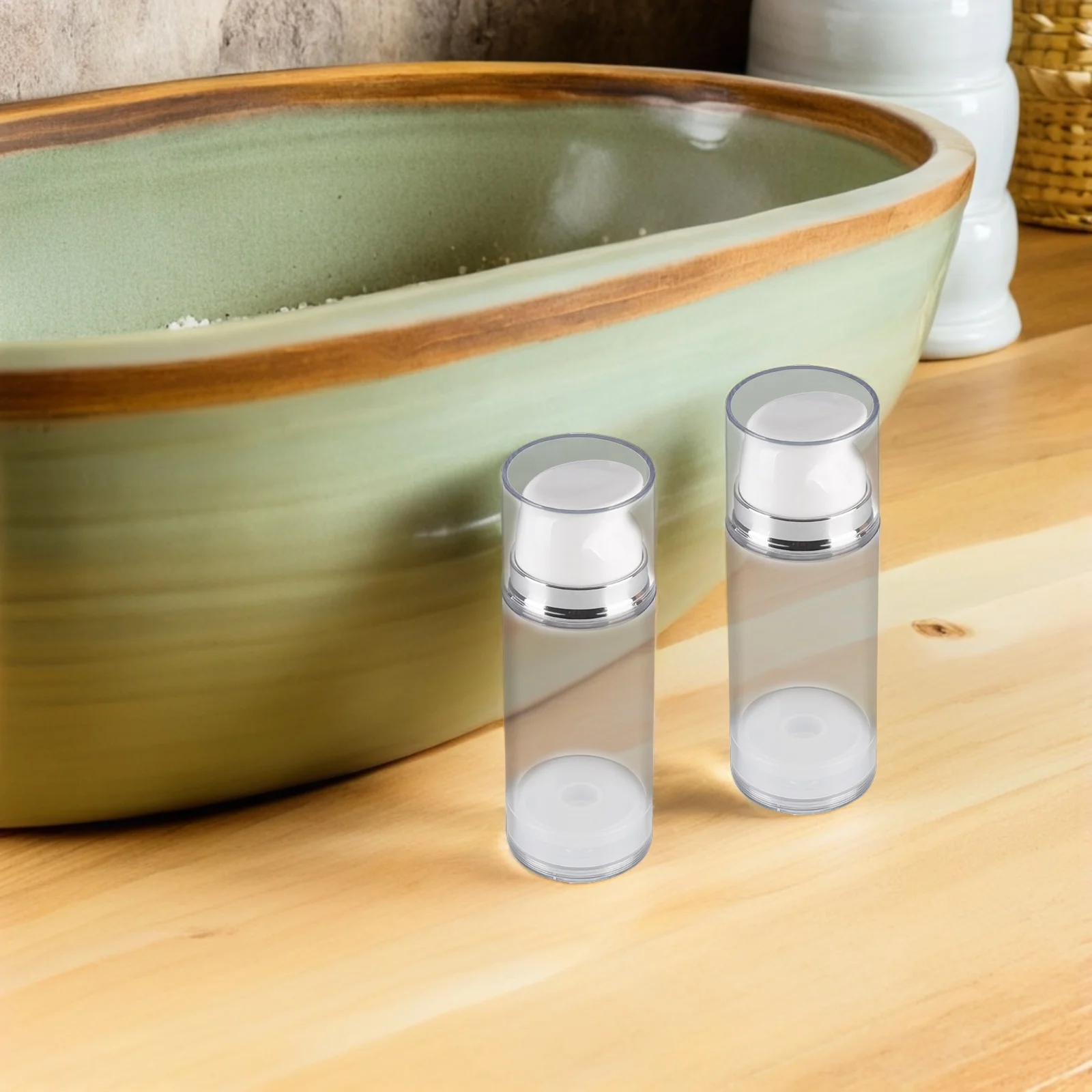 

2Pcs Press Pump Bottle Airless Lotion Container Travel Size for Cosmetics Creams Lightweight Compact Design Airless Pump Bottle