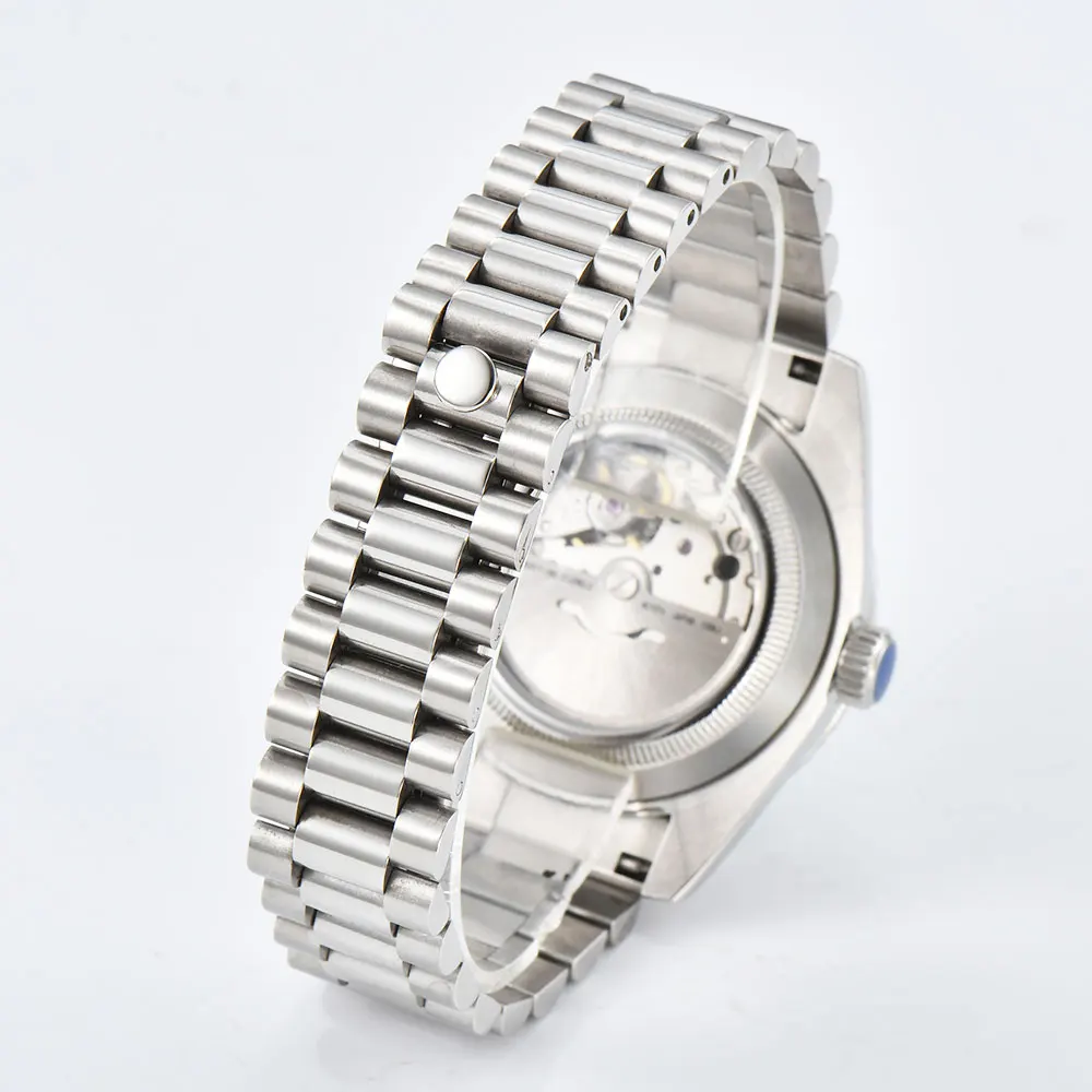 40mm relógio masculino miyota8285 movimento automático relógio mecânico vidro de safira mostrador árabe relógio de pulso resistente à água