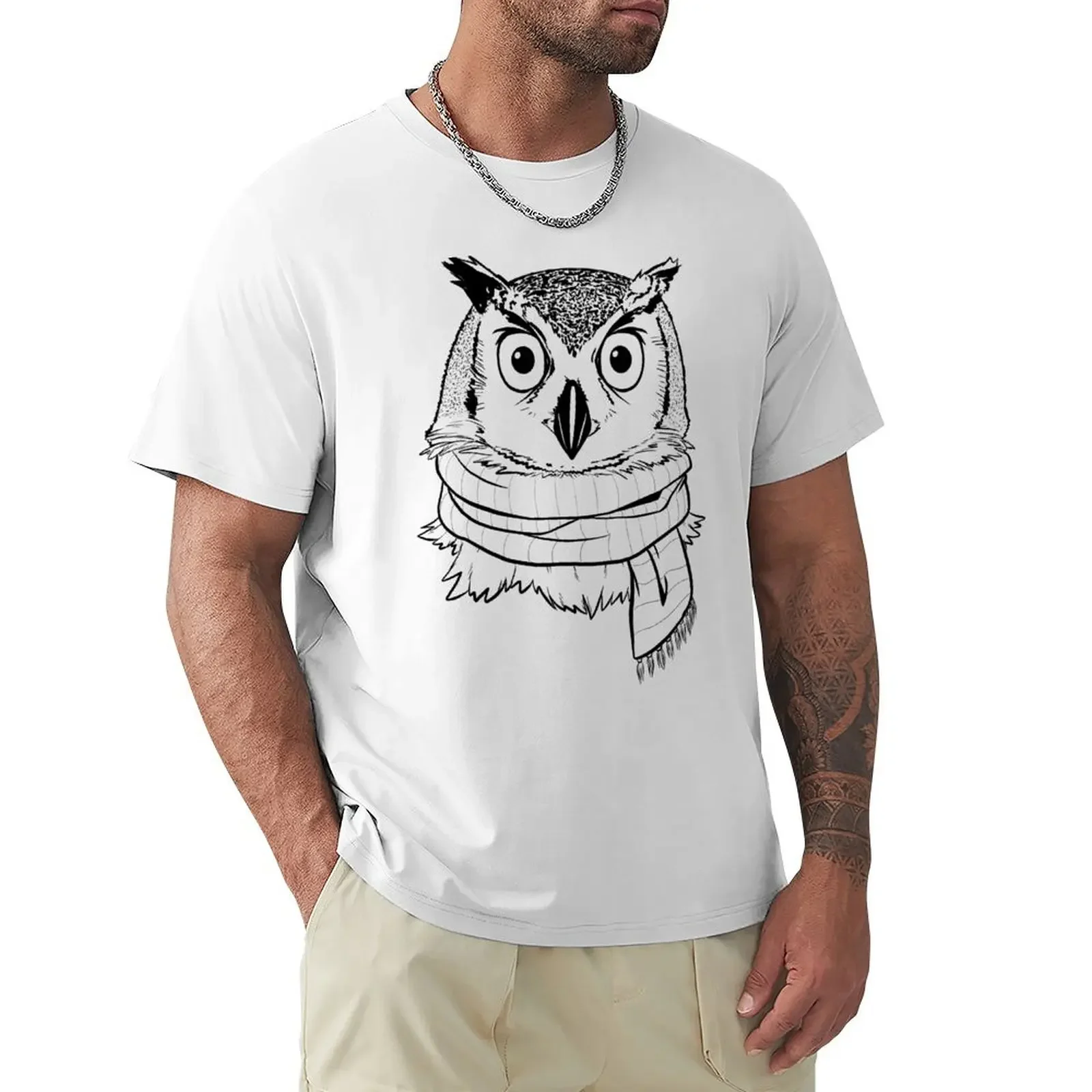 Great Horned Owl Wearing a Scarf in Winter T-Shirt summer tops custom shirt anime heavyweight t shirts for men