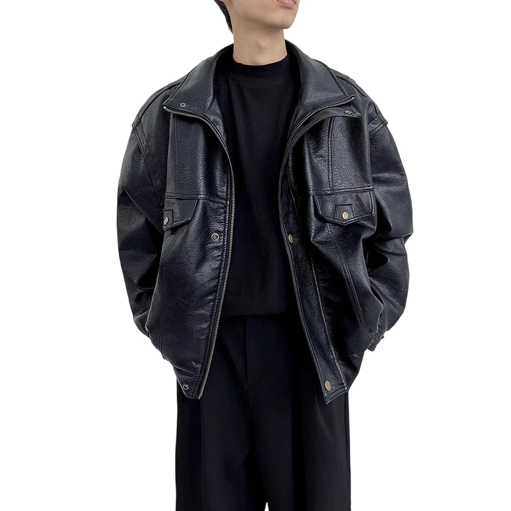 Men\'s PU Leather Jacket Retro Soft Long Sleeve Streetwear Outerwear Designed For Casual And Daily Use In Spring Autumn