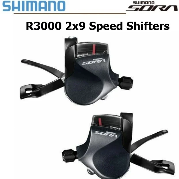 

Переключатели скоростей SHIMANO SORA SL-R3000 для рулей с плоским профилем, 2x9 скоростей / 18 скоростей, для складных и шоссейных велосипедов с плоским рулем