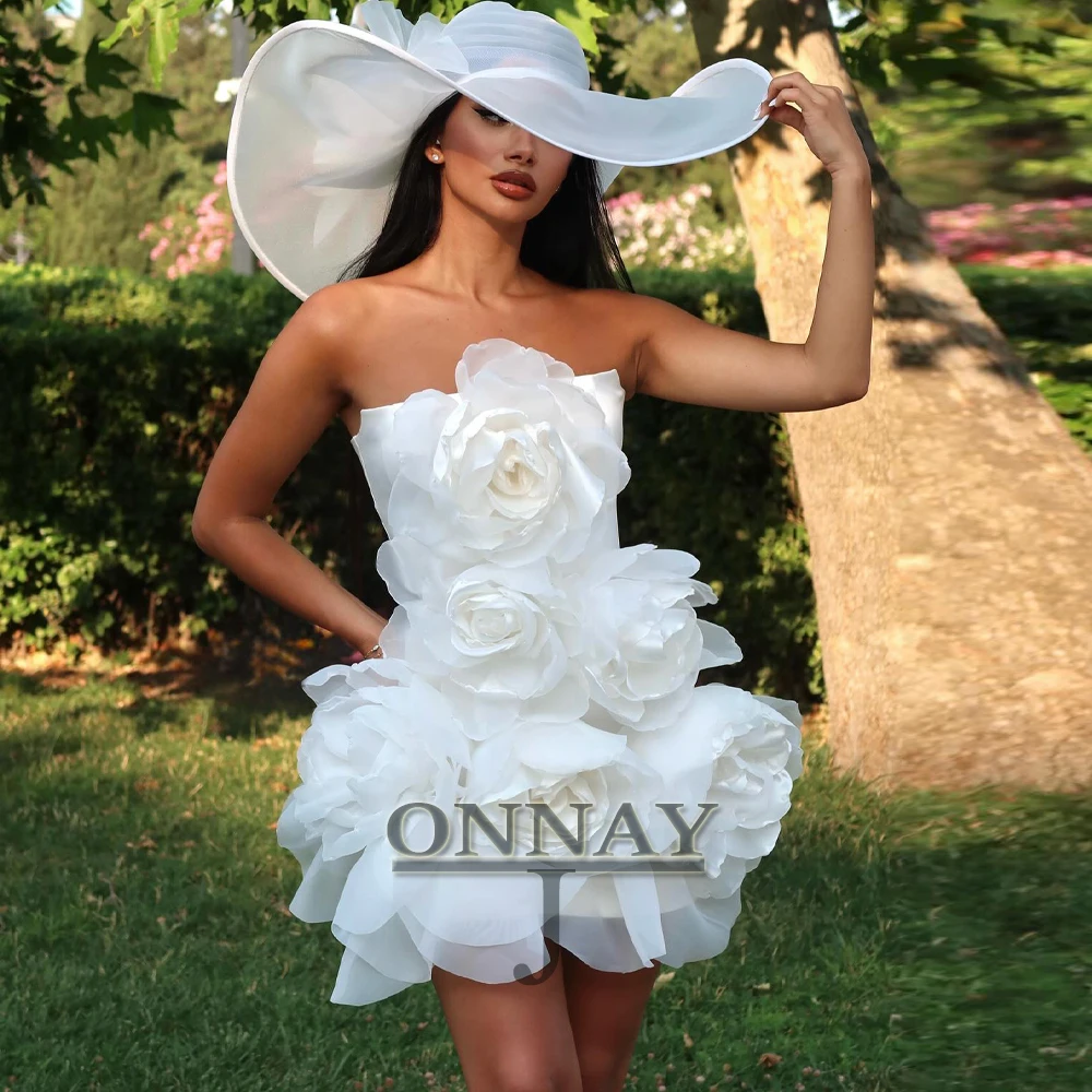 

Customized Attractive Aline Homecoming Dresses 3D Flowers Strapless Dubai Bespoke Cocktail Prom Party Gown Vestidos De Noche