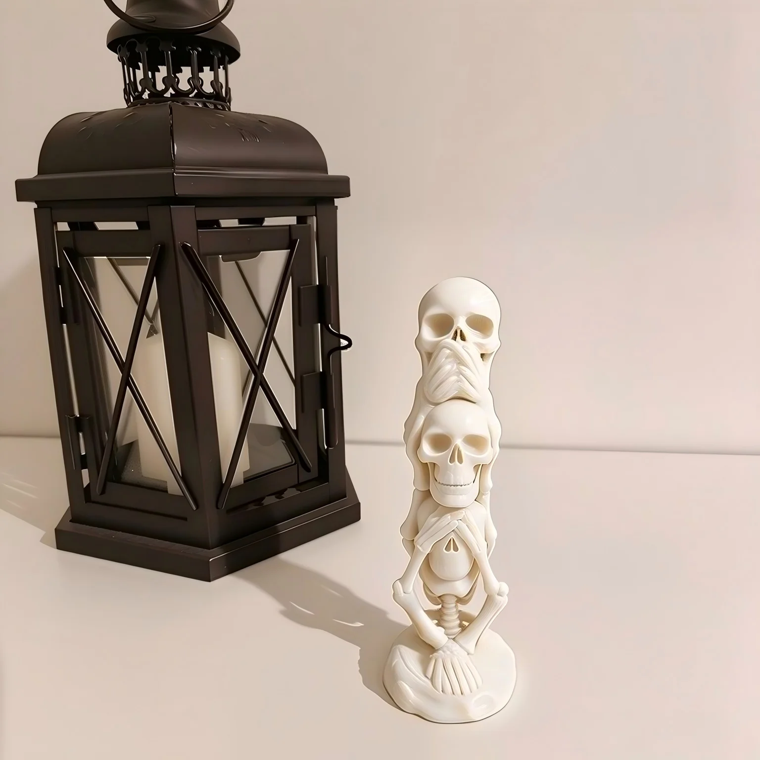 Sanzhi Skull Statue, No Words, Stacked Skull Ornaments, Gothic Halloween Small desktop Decoration